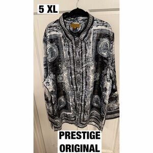 Men’s Black & White Patterned Dress Shirt - 5XL